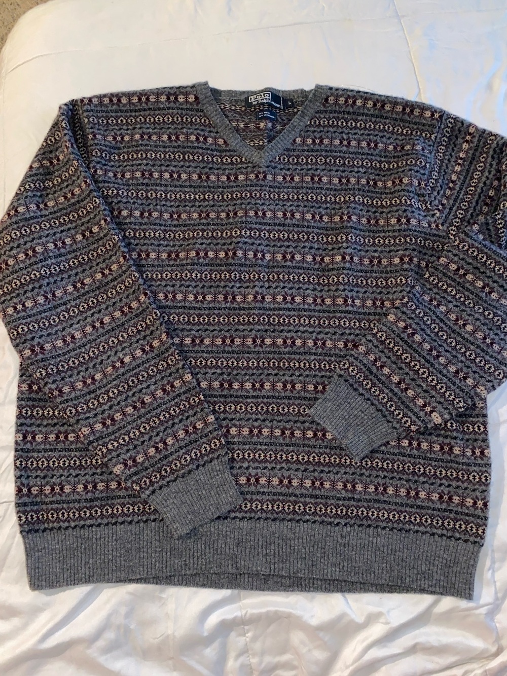 Polo Ralph Lauren vintage wool lambswool V-neck fairaisle sweater size large